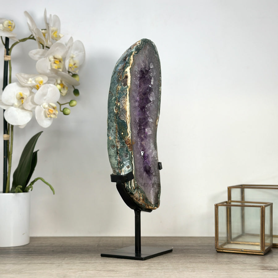 Large Amethyst, Quartz &amp; Green Jasper Stone Slice Portal - MWS2249