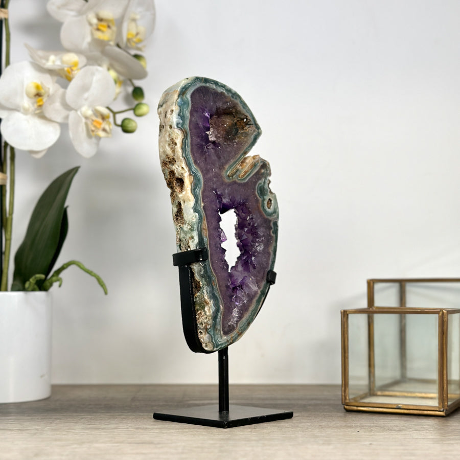 Unique Natural Green Jasper &amp; Amethyst Slice Portal - MWS2244