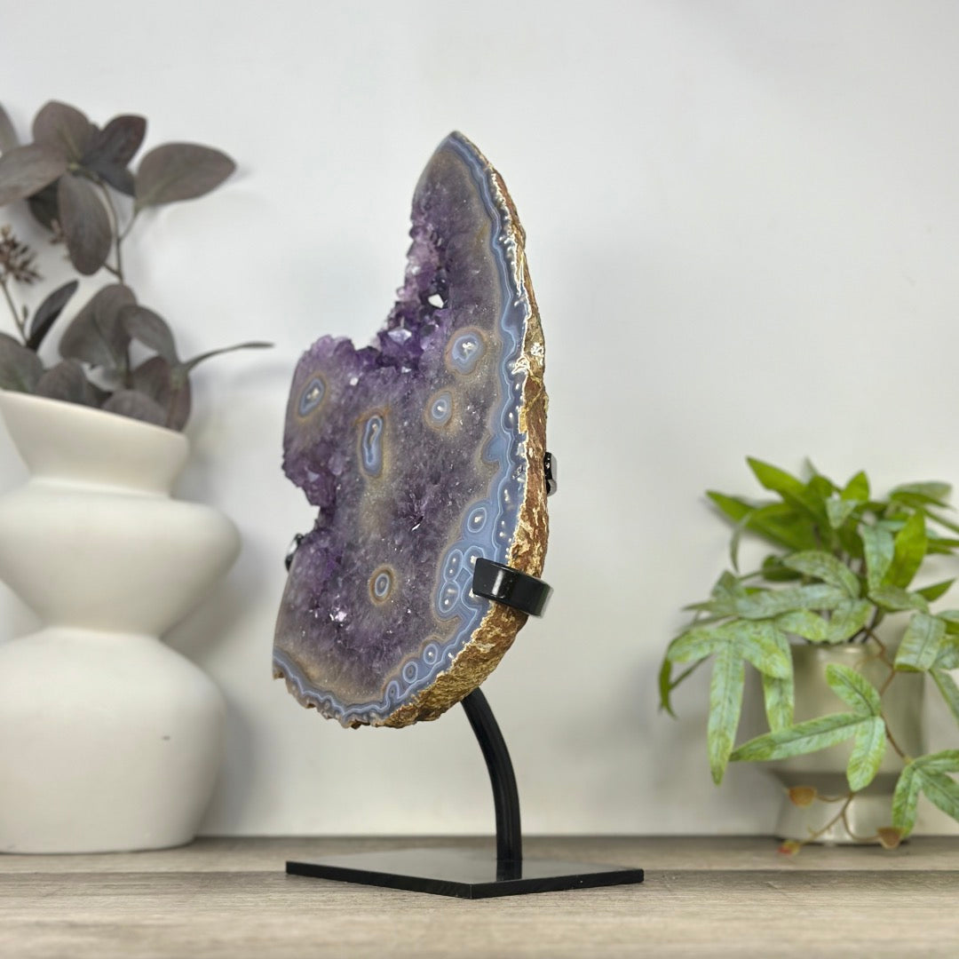 Natural Large Amethyst &amp; Blue Agate with Stalatite Eyes Formations - MWS3326
