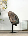 Agate & Quartz Druzy Stone Leaf Carving on Metal Stand - MWS2804
