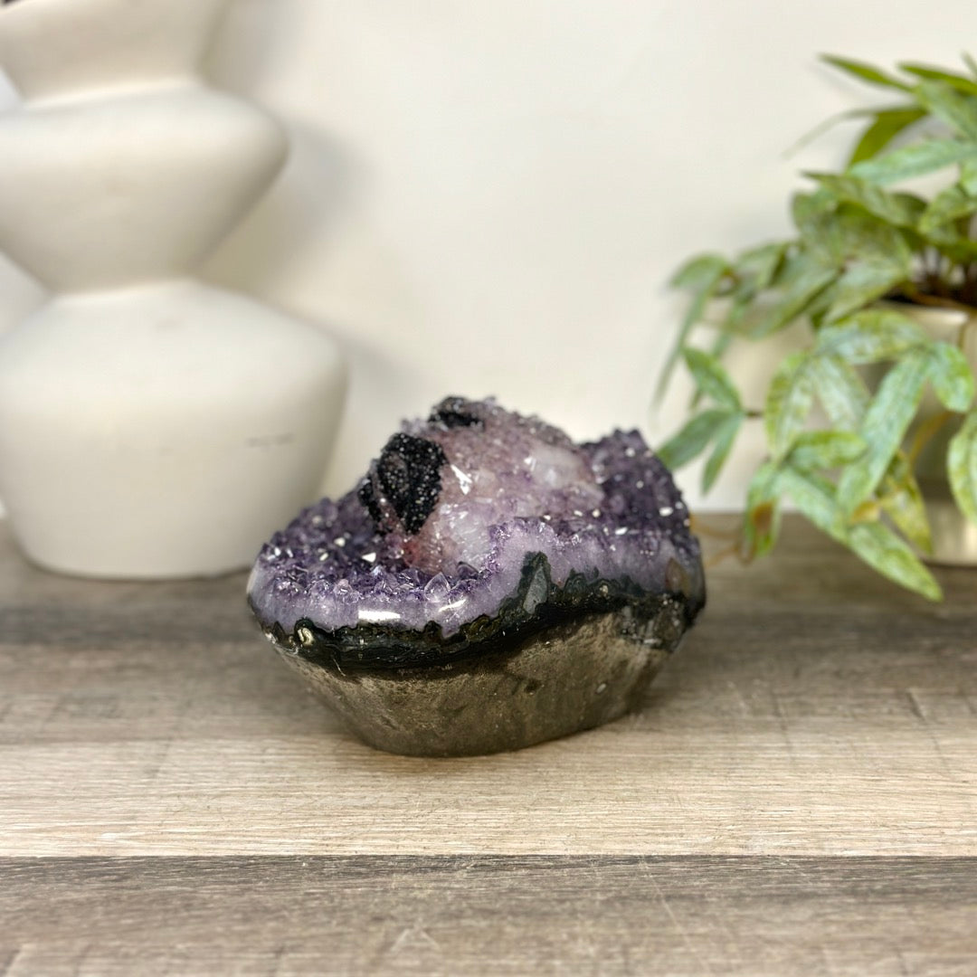 Stunning Natural Amethyst Cluster with Collection Grade Calcite &amp; Hematite Formation - CBP1414