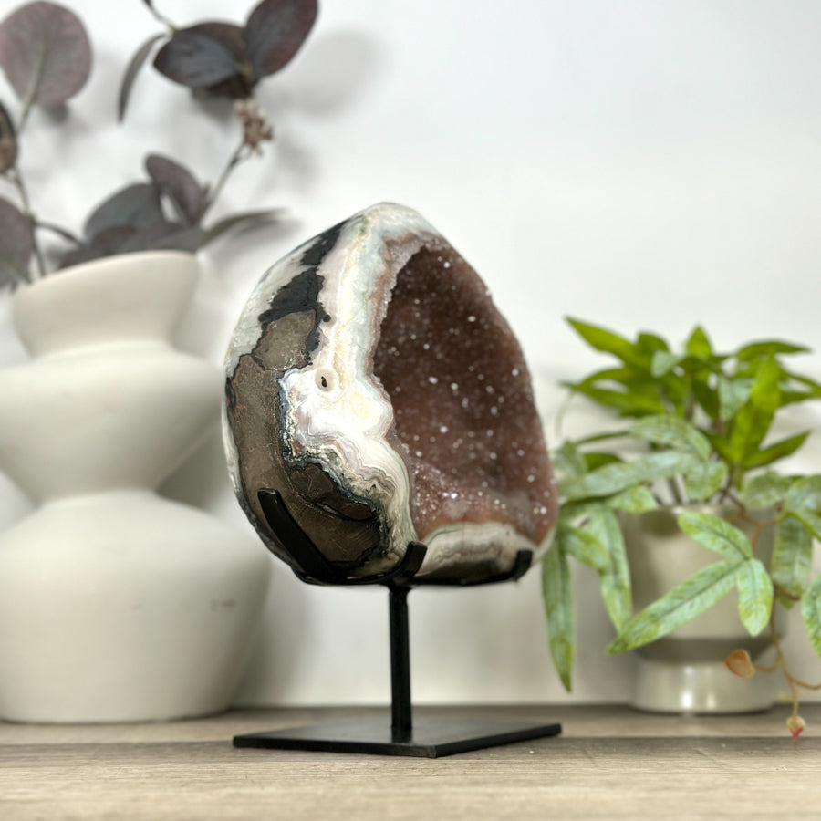 Unique Natural Jasper Geode with Orande Quartz interior and Calcite Formation - MWS3165