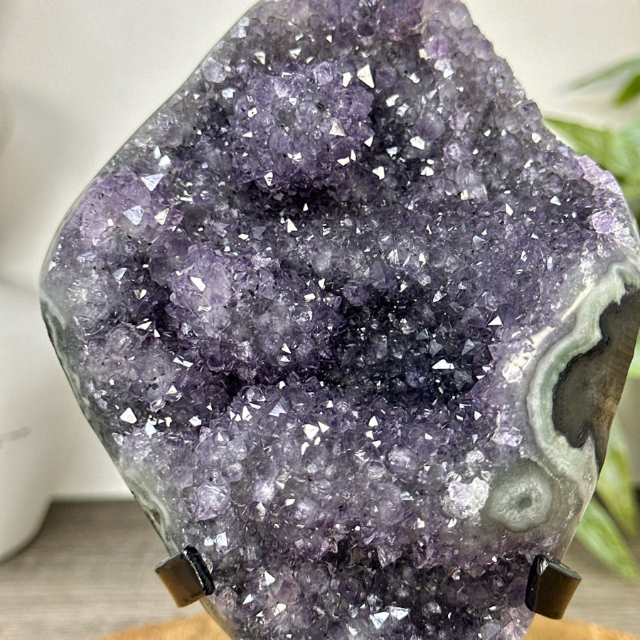 Natural Amethyst with Stalactite Formation &amp; Green Jasper Shell on Stand - MWS3256