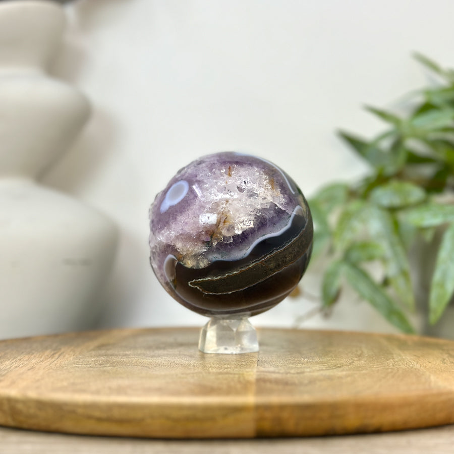 Amethyst &amp; Agate Sphere Geode with Druzy Cavity - SPH0229