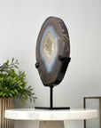 Blue Banded Agate Slice Portal with Metallic Stand - MWS2134