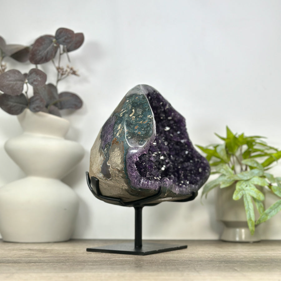 Natural Amethyst Geode with Calcite Crystal Specimen - MWS3088