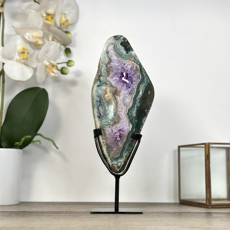 Amethyst, Quartz &amp; Green Jasper Slice on Metal Stand - MWS2924