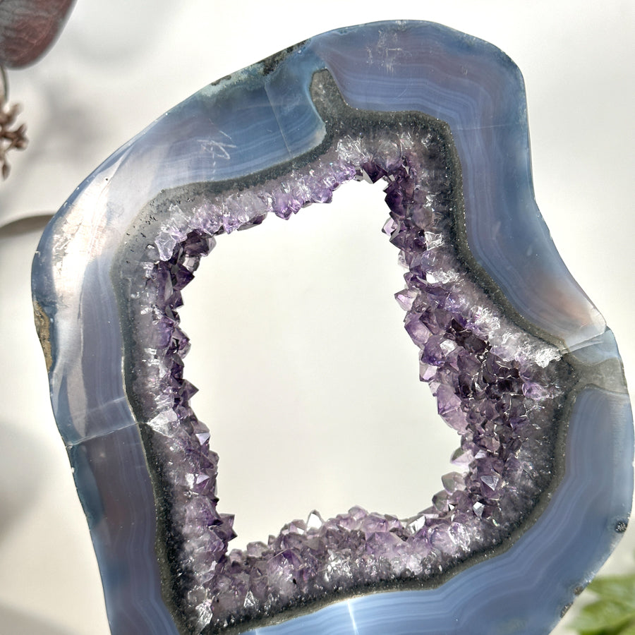 Unique Natural Uruguayan Amethyst &amp; Agate Slice Portal - MWS3249