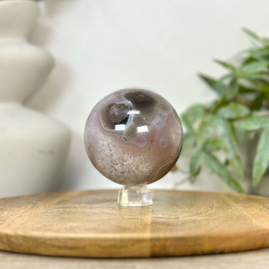 Agate &amp; Quartz Sphere Geode with Druzy Interior - SPH0232