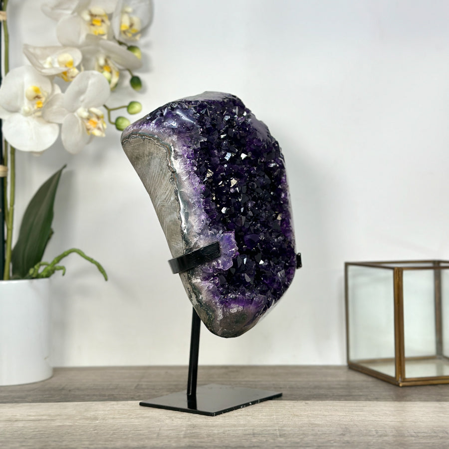 Top Grade Amethyst Cluster on Metal Stand – Stunning Crystal Piece for Office Decor - MWS2704