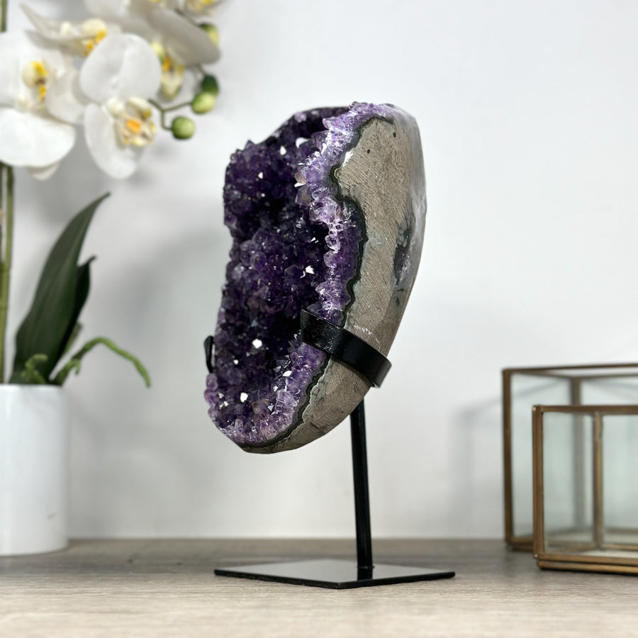 Natural Amethyst Crystal Cave on Metallic Stand - MWS2182
