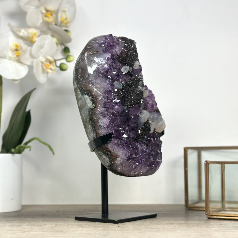 Unique Amethyst Cluster with Clacite &amp; Black Hematite Formation - MWS2309