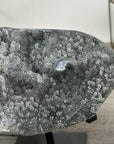 Gray Druzy Quartz Specimen on Metal Stand – Unique Crystal Display for Meditation Space Decor - MWS2712