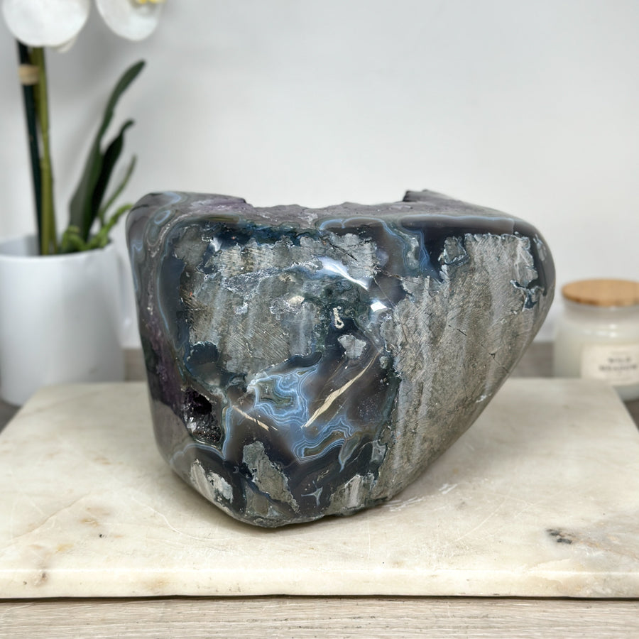 Top Grade Amethyst &amp; Banded Agate Stone Geode - STGE0011