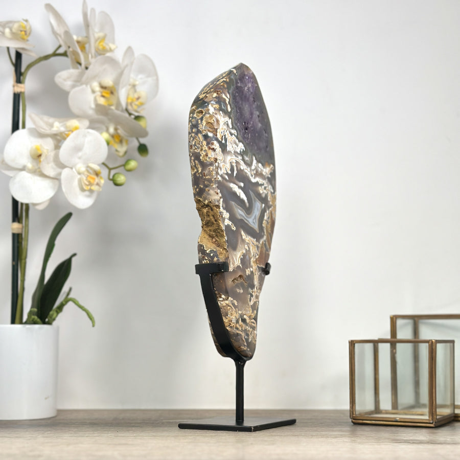 Unique Natural Combination of Blue Agate, Amethyst &amp; Jasper Crystal, Stand Inlcuded - MWS2330