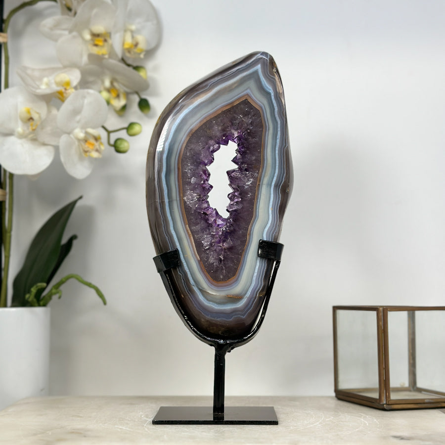 Unique Large Blue Banded Agate &amp; Amethyst Portal - MWS1956