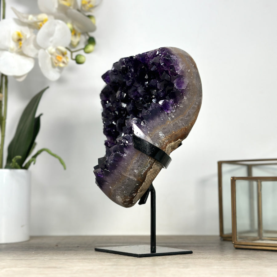 Uruguayan Amethyst Crystal Geode on Stand – Vibrant Purple Druzy - MWS2181