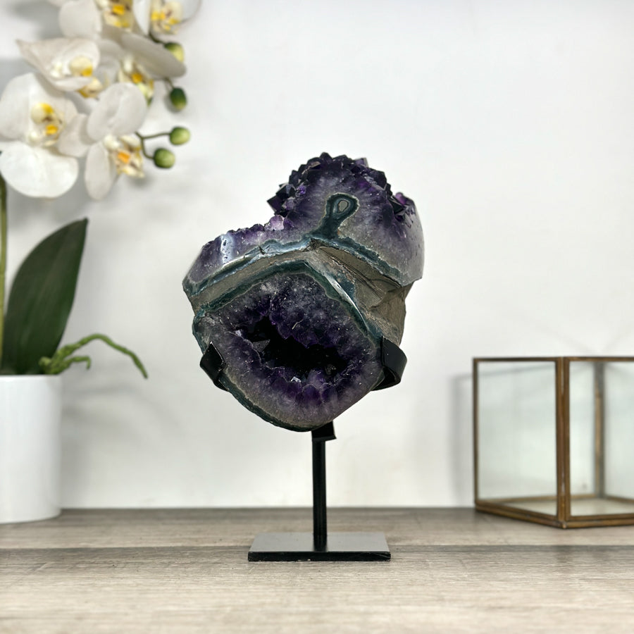 Amethyst Geode with Deep Purple and Green Bands – Natural Display Piece on Stand - MWS2817