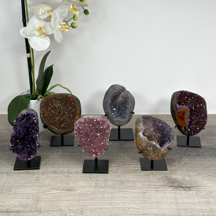 Lot of Hand-Polished Mineral Formations with Metal Stands – Perfect for Wholesalers and Collectors
