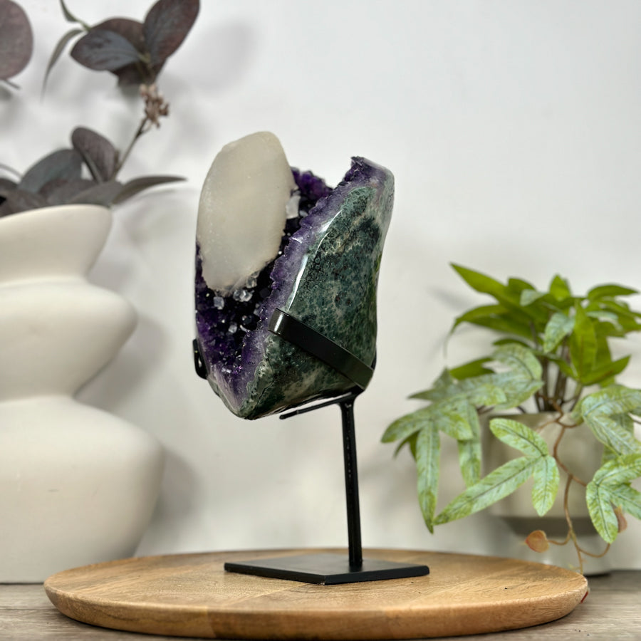 Natural Amethyst Cluster with Large Calcite Specimen - MWS3112