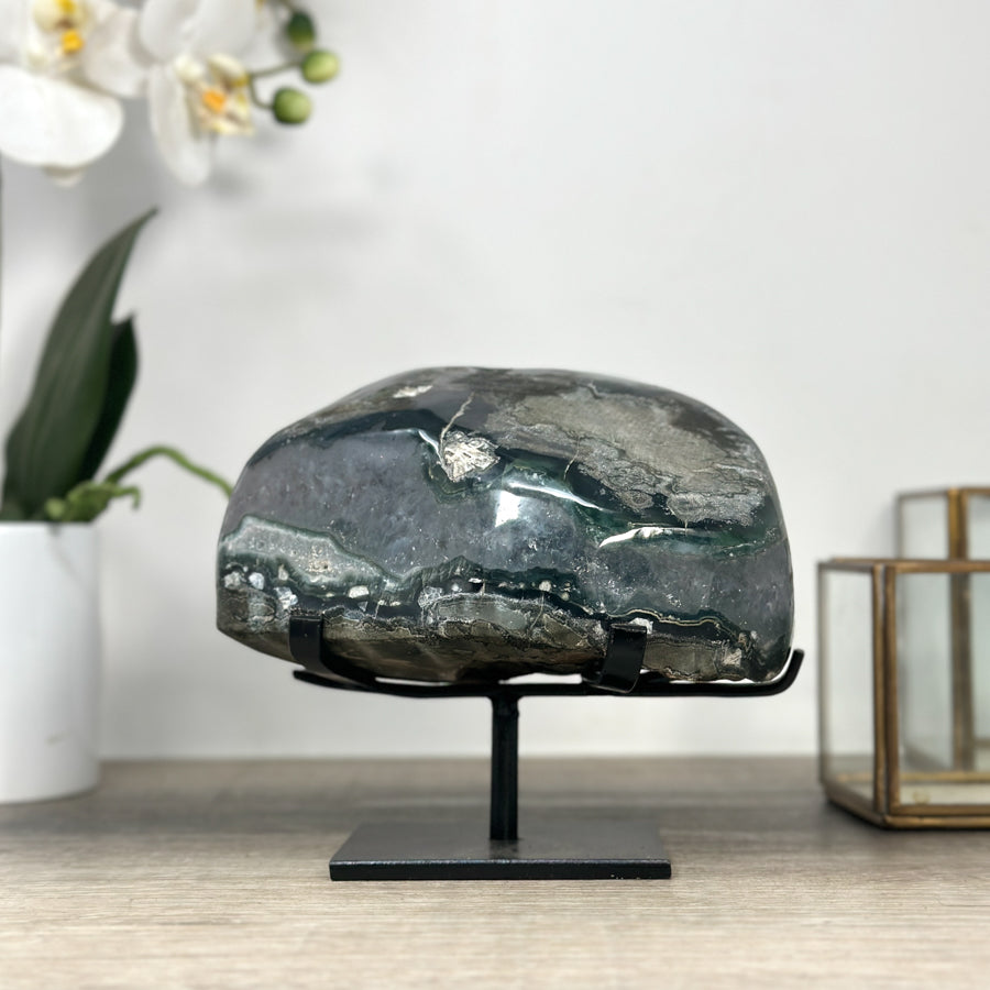 Natural Amethyst &amp; Green Jasper Geode with Black Hemetite Formation - MWS2298