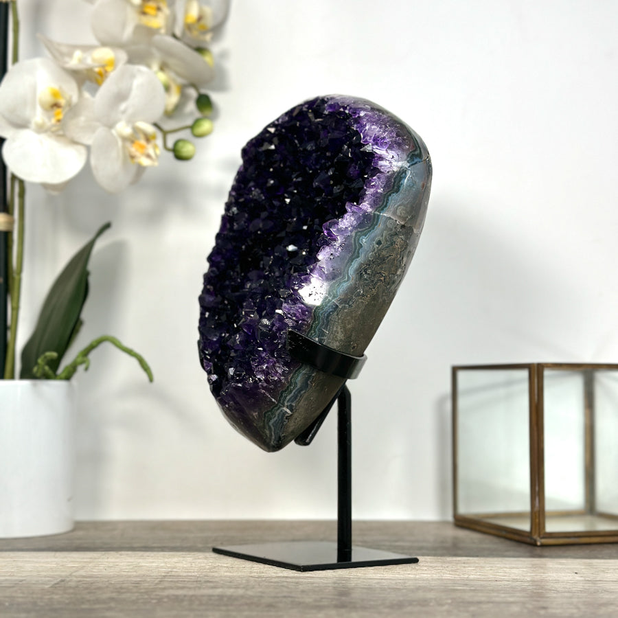 Amethyst Crystal Cluster on Stand - Deep Purple Mineral Specimen for Home Decor - MWS2617
