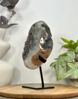 Natural Sugar Quartz Geode Mineral Specimen on Metal Stand - MWS3110