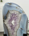 Natural Blue Banded Agate & Amethyst Stone Slice on Stand - MWS3016