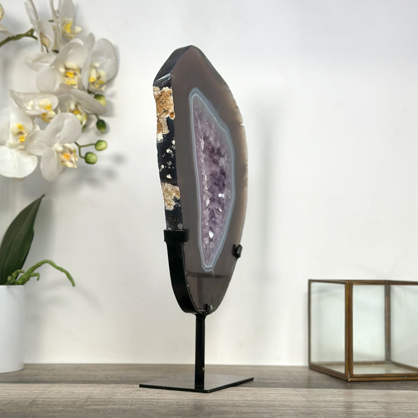 Large Amethyst and Agate Slice Portal with Stand for Home Decor Display - MWS2667