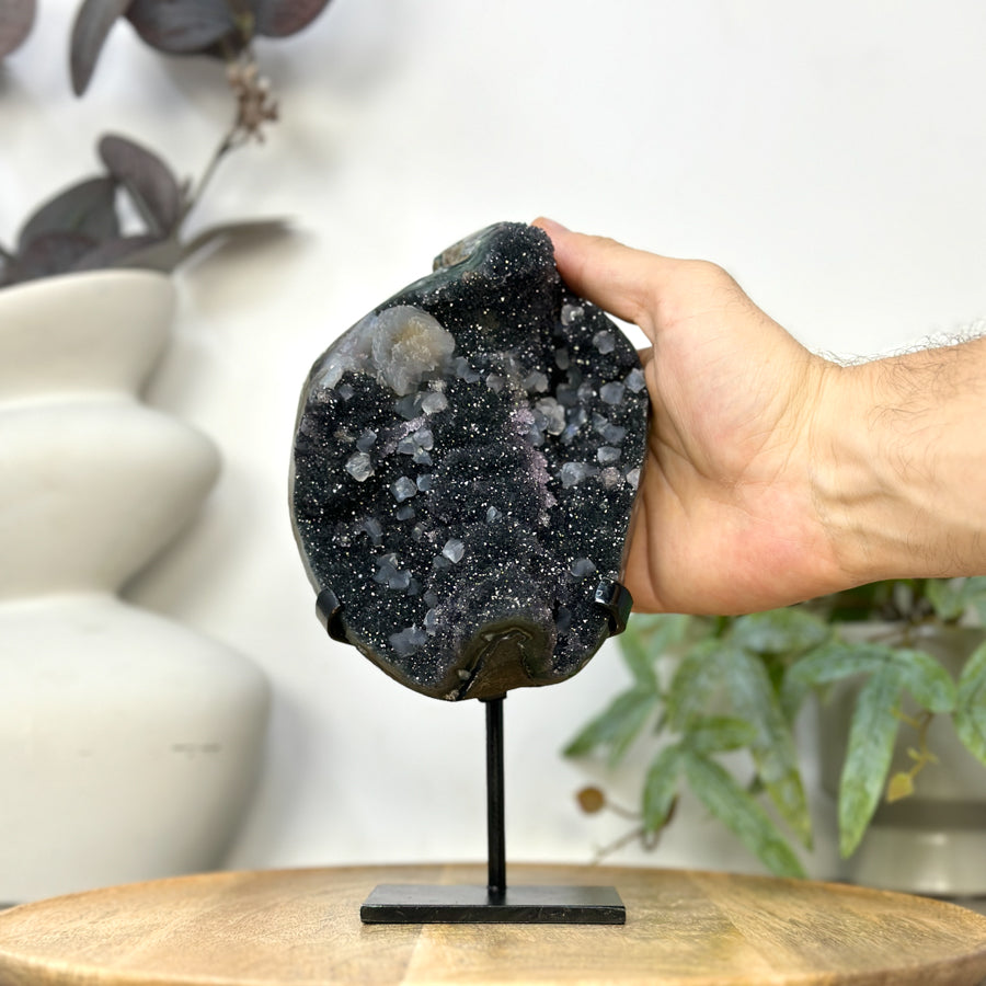 Black Amethyst Galaxy Geode with Calcite Formations - MWS3259