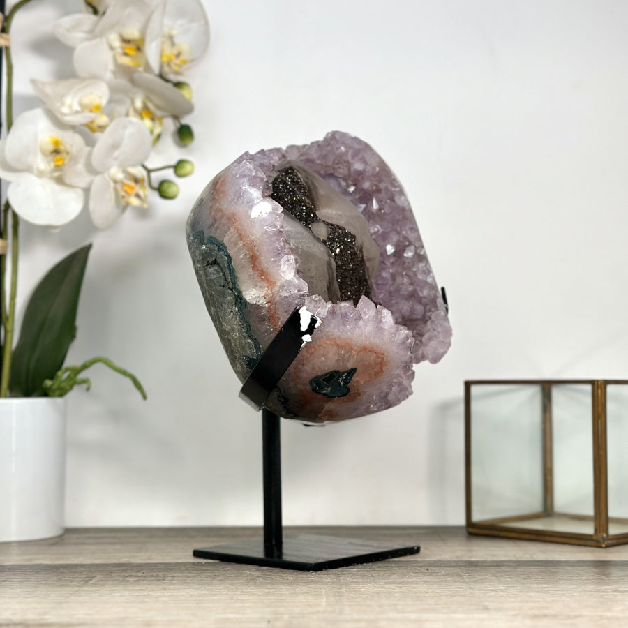 Amethyst Cluster with Unique Calcite &amp; Black Hematite Specimen - MWS2832