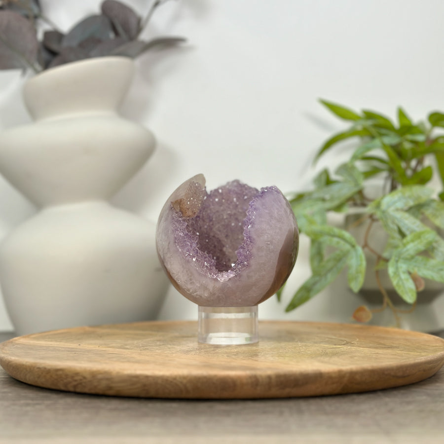 Uruguayan Amethyst Druzy &amp; Agate Sphere Geode - SPH0150