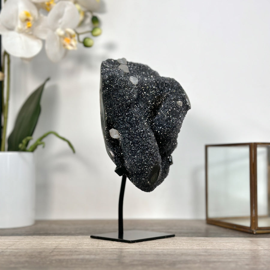 Black Druzy Quartz Crystal with Agate Mineral Specimen - MWS2622