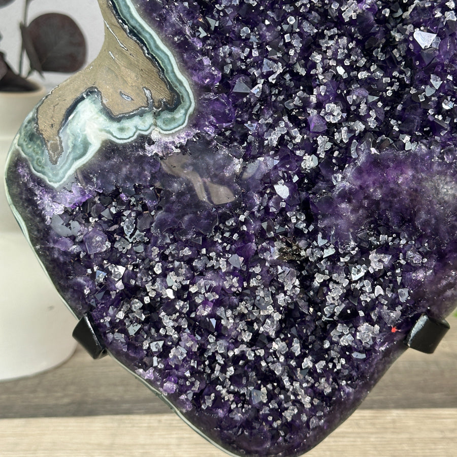 Top Quality Natural Amethyst Crystal Cluster with Green Jasper - Stand Included - MWS3153