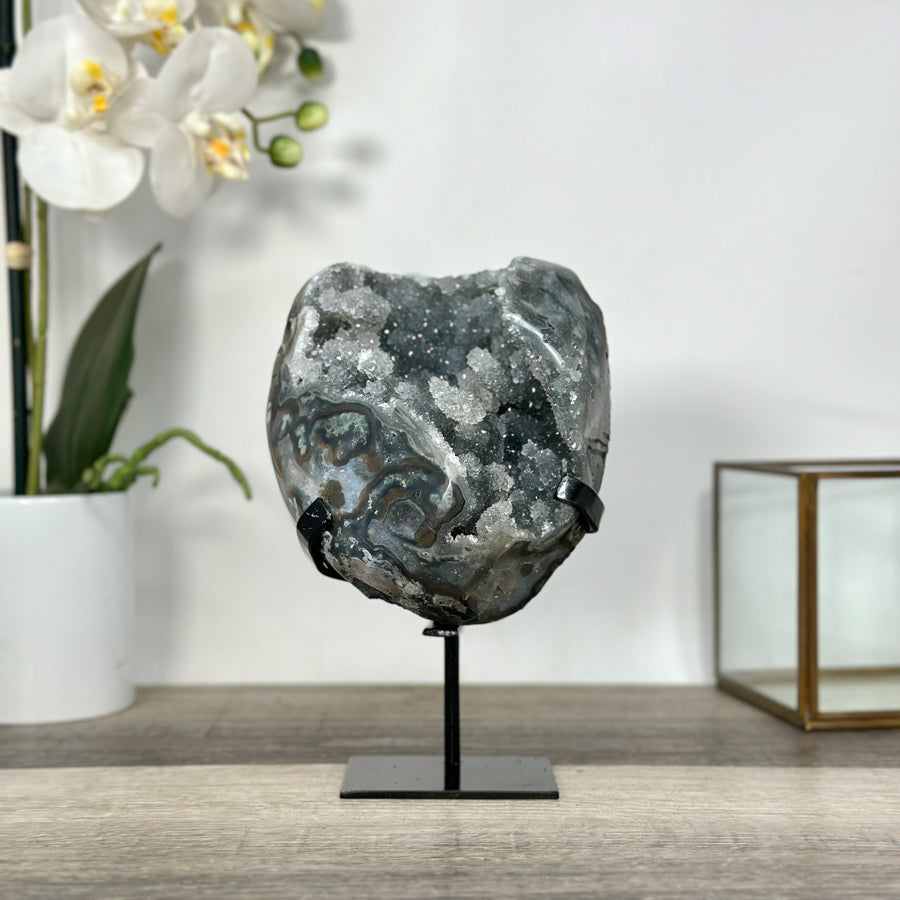 Gray Quartz Crystal Geode Specimen - MWS2689