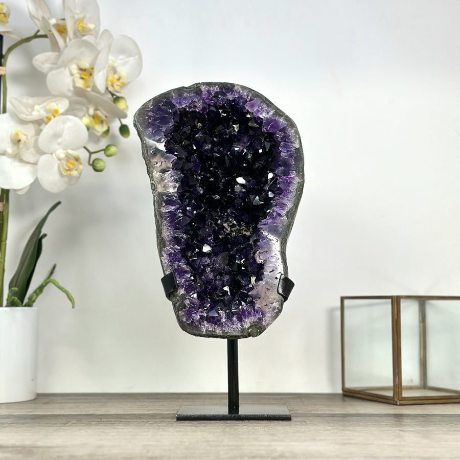 Natural Large Amethyst Geode with Shinny Crystals on Metal Stand - MWS2821
