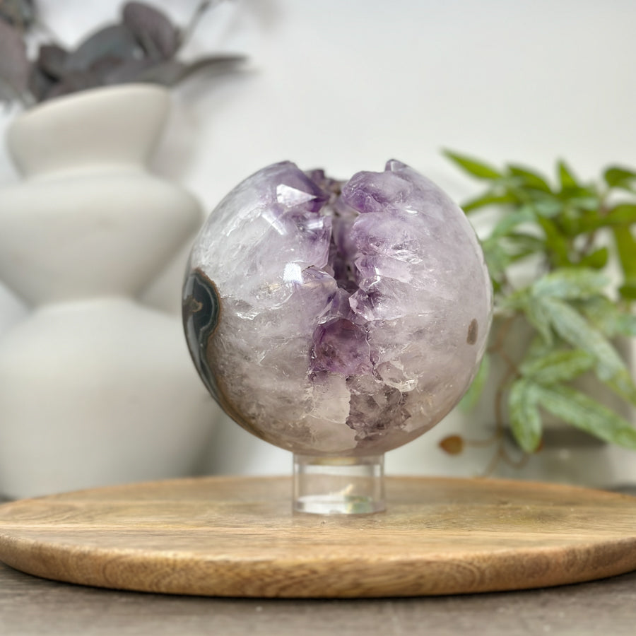 Amethyst &amp; Agate Sphere Geode with Large Crystals - SPH0191