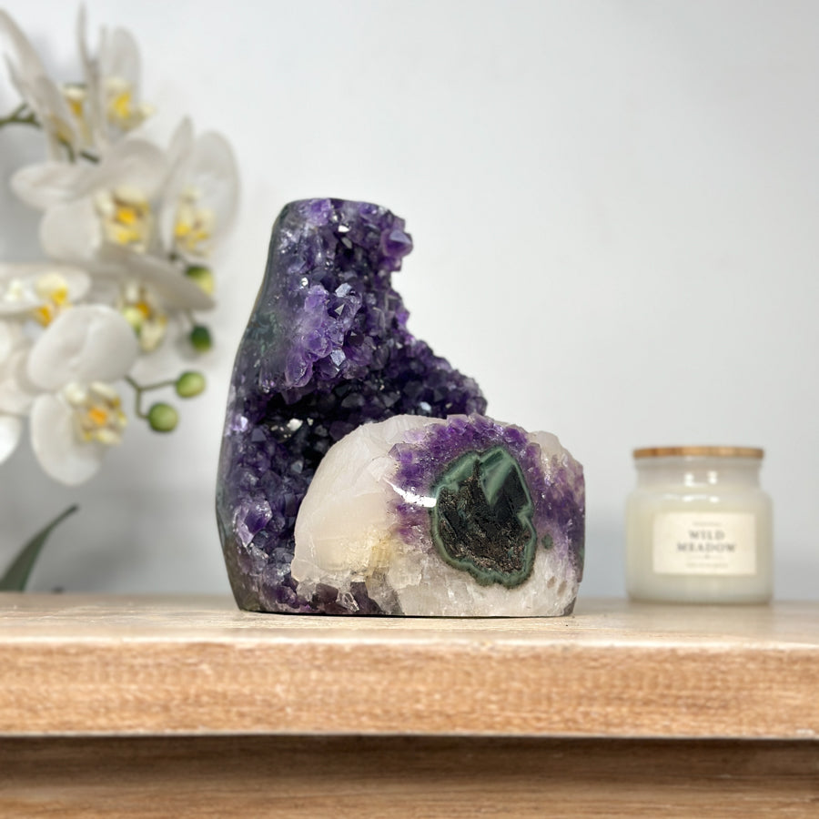 Natural Amethyst Cathedral with Calcite Crystal - CBP1130