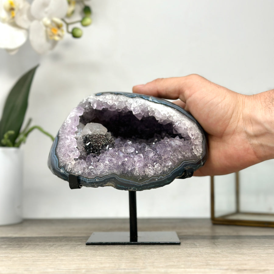 Natural Amethyst &amp; Agate Stone Geode on Stand - MWS2841