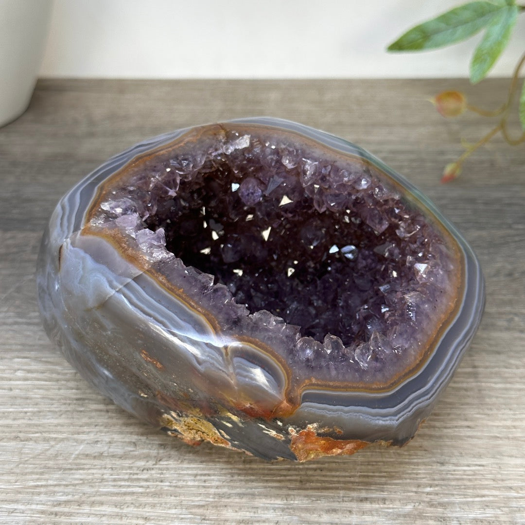 Amethyst &amp; Banded agate Stone Geode - STGE0062