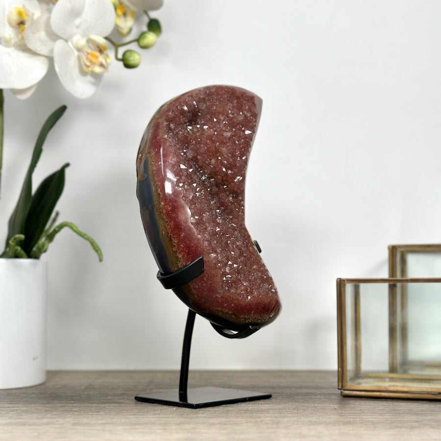 Unique Natural Red Amethyst Moon Carving on Stand - MWS2367