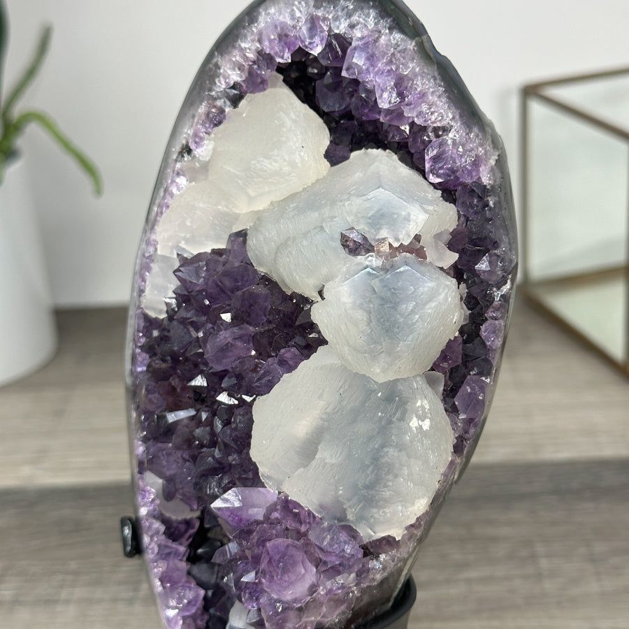 Amethyst Geode with Deep Purple Crystals and Calcite Formation - MWS2853