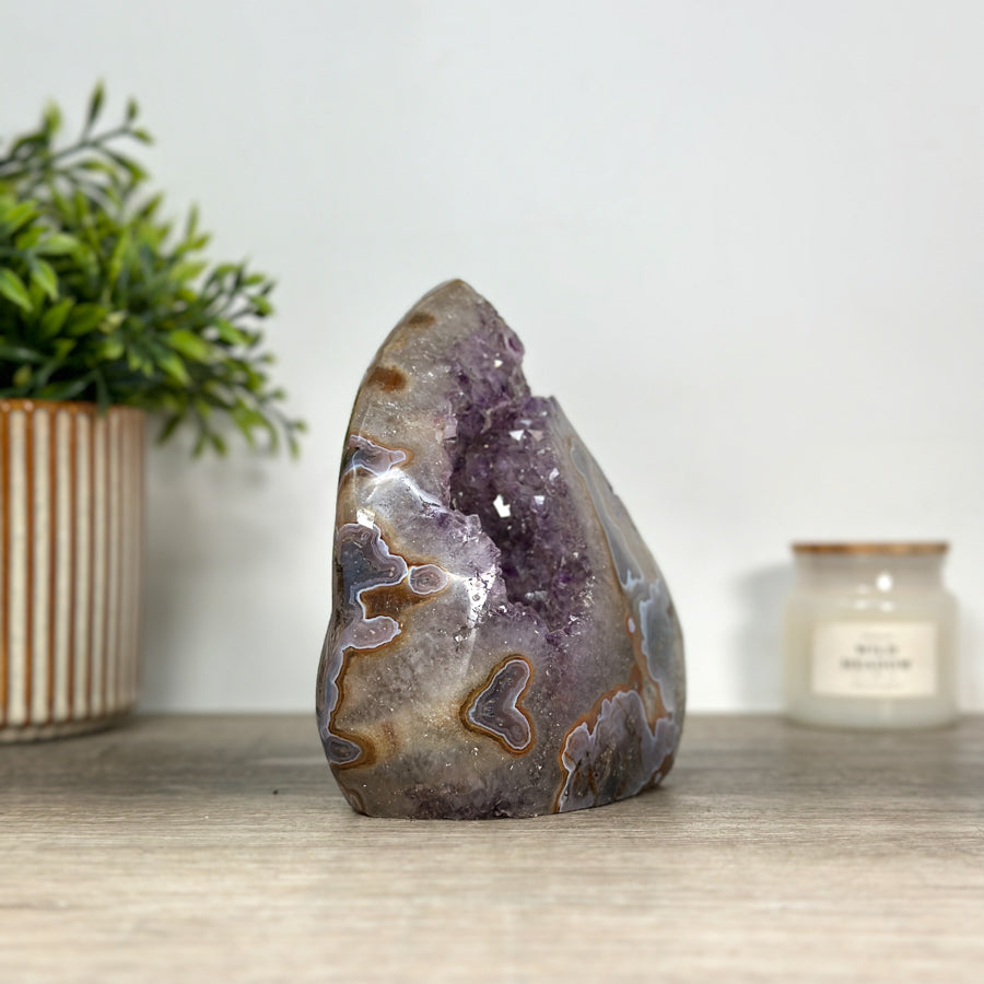 Natural Amethyst &amp; Agate Stone Flame Carving - FST0158