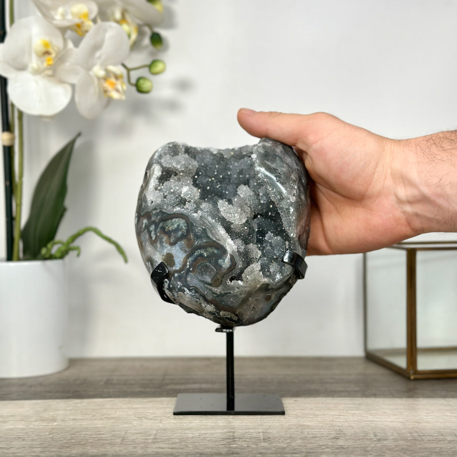 Gray Quartz Crystal Geode Specimen - MWS2689