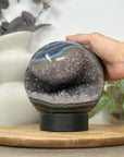 Premium Natural Banded Agate & Quartz Druzy Sphere Geode - SPH0168