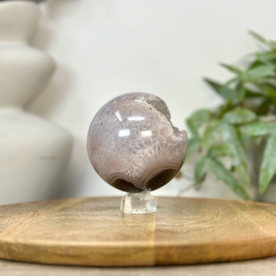 Agate &amp; Quartz Sphere Geode with Druzy Interior - SPH0232
