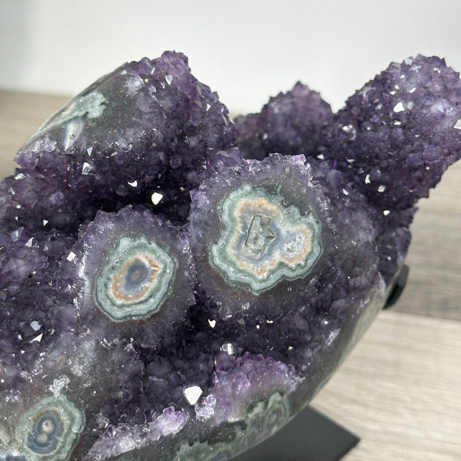 Deep Purple Amethyst Geode on Metal Stand With Green Jasper Shell - MWS2720