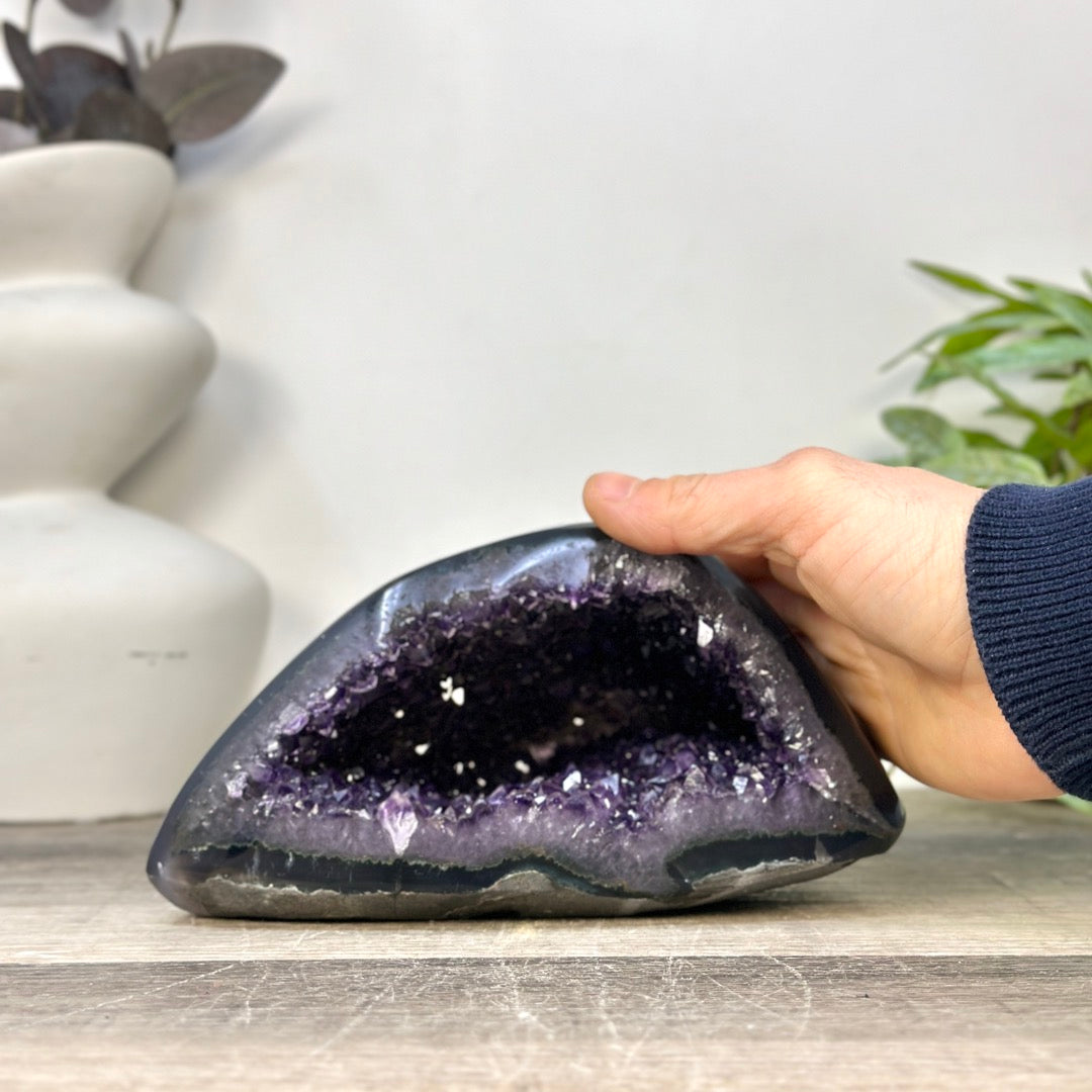 Natural Amethyst &amp; Agate Stone Geode with polished Shell - STGE0082