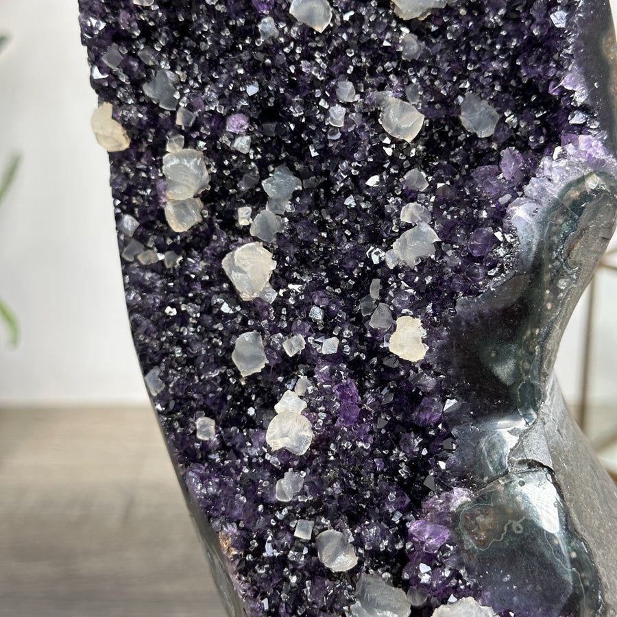 Natural Amethyst with Calcite Inclusions on Metal Stand - MWS2489