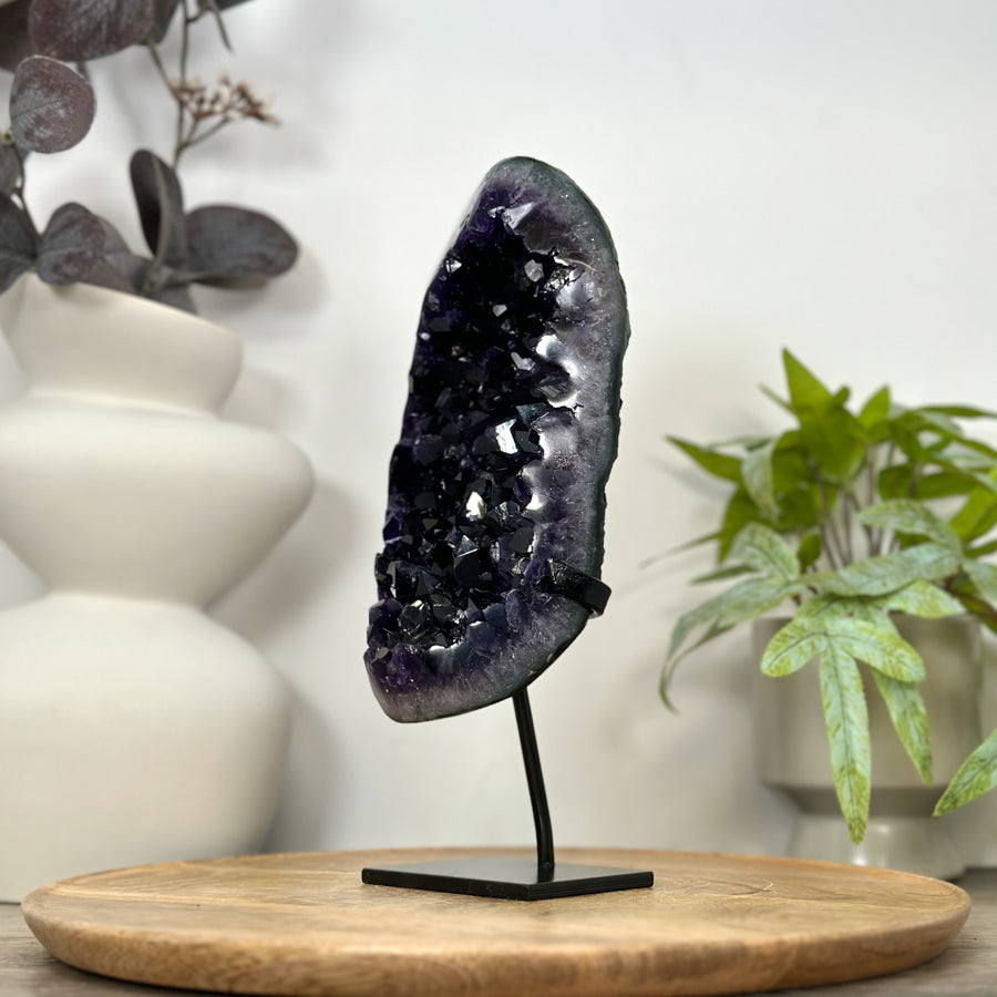 Deep Purple Amethyst Geode on Metal Stand - Perfect for Home Decor - MWS3061